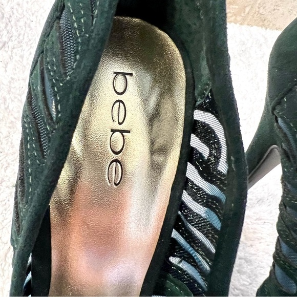 NWOB BEBE Giselle Green suede leather platform heels women’s size 9 - Picture 3 of 9